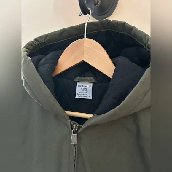 Carhartt Kids Duck Canvas Jacket 10/12 • Quilted Hooded Workwear Coat Green - Picture 7 of 13